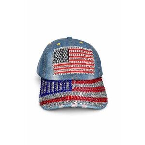 NEW Womans American Flag Demin Patriotic Baseball Rhinestone Bling Hat Cap
